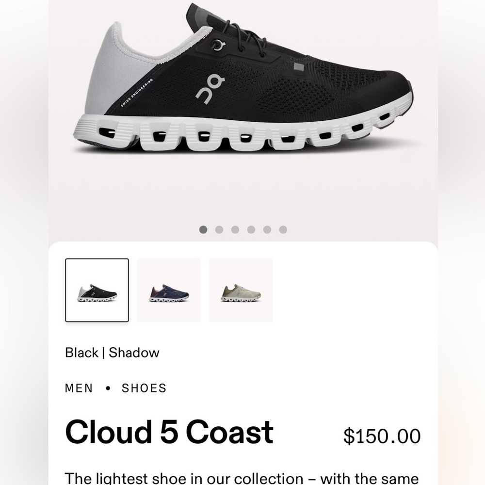 Men’s Cloud Coast 5
Men’s size 8.5, but would be Women’s size 7
Never worn